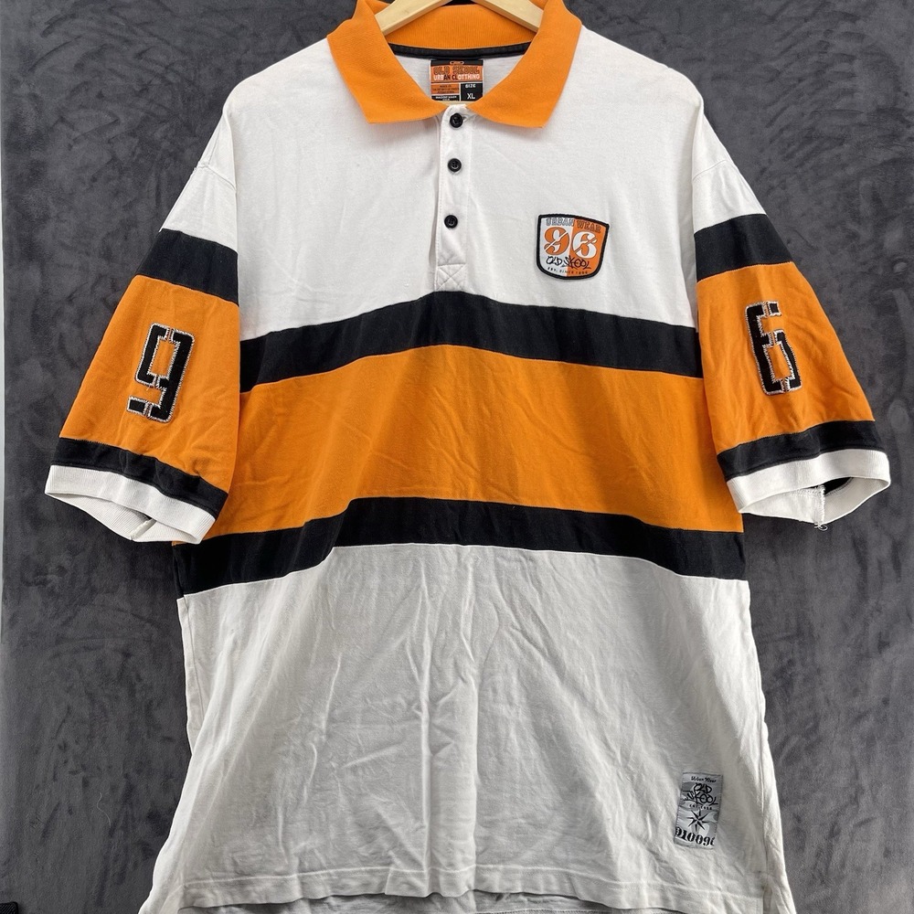 Old Skool Men's XL Vintage Y2K Rugby Polo 93 Orange Black White